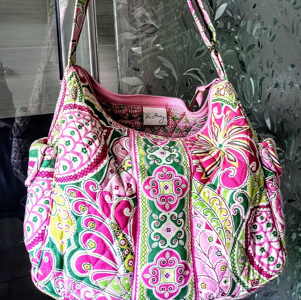 Vera Bradley Pink and Green Purse Wallet Set